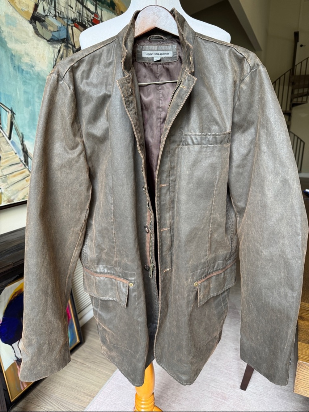 Johnston & Murphy Distressed Brown Waxed Field Jacket